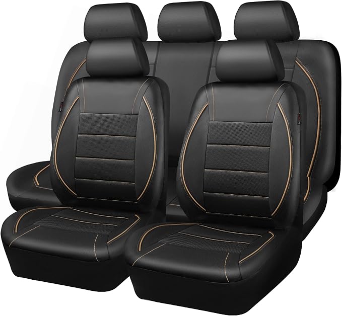 CAR PASS Universal FIT Piping Leather Car Seat Cover, for suvs,Van,Trucks,Airbag Compatible,Inside Zipper Design and Reserved Opening Holes (Full Set, Black and Beige) - Image 9