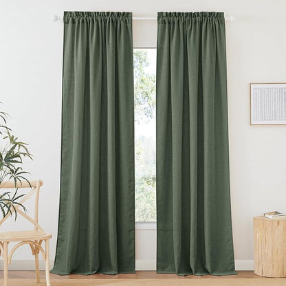 RYB HOME Green Linen Curtains 84 inches Long for Living Room Kids Room, Light Filtering Privacy Protection Home Decor 2 Panels Set for Sliding Glass Door, W 52 x L 84 inches, Hunter Green by RYBHOME
