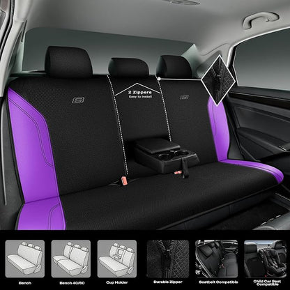Skechers Work Seat Covers, Leather Car Seat Covers 5-Times Stronger Built-in Webbing, Oxford Fabric Seat Cover Full Sets, Airbag Compatible, Automotive Comfort for Cars, Trucks, SUVs,Purple - Image 6
