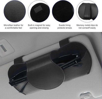 Ohleats Sunglasses Holder for Car Visor, Magnetic Leather Automotive Glasses Case, Vehicle Sun Visor Eyeglasses Holder Protective Storage Box, Universal Interior Car Accessories (Black) - Image 5