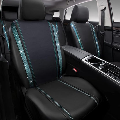 CAR PASS Bling Car Seat Covers Full Set, Shining Rhinestone Diamond Waterproof Faux Leather Universal Fit 95% Automotive Glitter Crystal Sparkle Strips for Cute Women Girl, Full Set (Mint Diamond) - Image 2