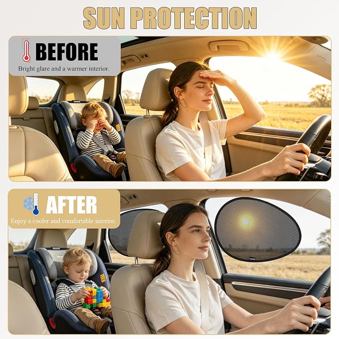 2 Pack Car Side Window Sun Shades, Static Cling Driver Side Window Shade | Upgrade Car Window Shades for Baby, Sun Blocker for Glare and Sun Protection, Clear Visibility, 15.7 × 11.4 inches - Image 3
