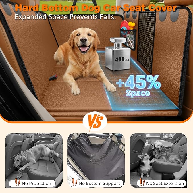URPOWER XL Hard Bottom Dog Seat Cover for Full-Size Truck Back Seat | 400 lbs Support, 45% More Space, PU Leather, Waterproof, Scratch Resistant, Non-Slip, Mesh Window, Dog Seat Belt Included - Image 2
