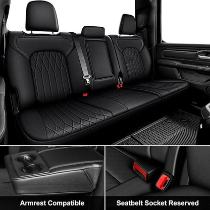 AOMSAZTO Custom Fit Seat Covers for Dodge Ram 1500 2019-2026 Black-007 | Crew Cab Only, Pickup Truck Seat Covers, Premium Faux Leather, Perfect Fit, Breathable, Water Resistant,Airbag Compatible - Image 2