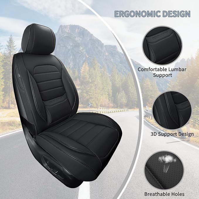 Front Car Seat Covers, 2Pcs Universal Leather Seat Covers for Cars, Full Coverage Waterproof Automotive Seat Covers, Breathable Front Seat Covers for Most Trucks, SUVs, Sedans, Black - Image 5