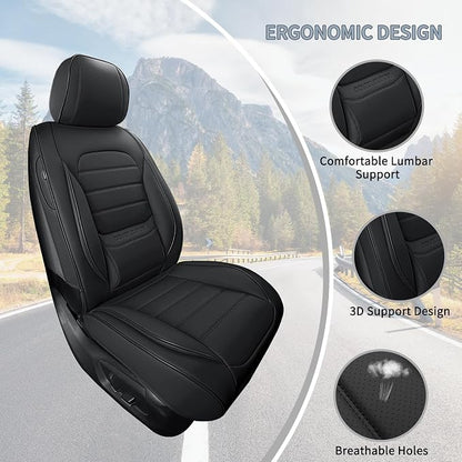 Front Car Seat Covers, 2Pcs Universal Leather Seat Covers for Cars, Full Coverage Waterproof Automotive Seat Covers, Breathable Front Seat Covers for Most Trucks, SUVs, Sedans, Black - Image 5