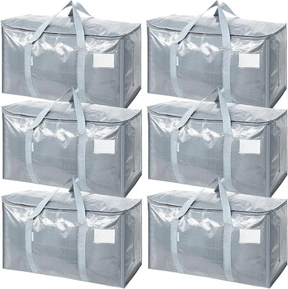 TICONN 6 Pack Extra Large Moving Bags Heavy Duty with Zippers & Carrying Handles, Durable Storage Bags Moving Boxes for Closet Organizers and Storage (6 Pack, Light Grey) by TICONN