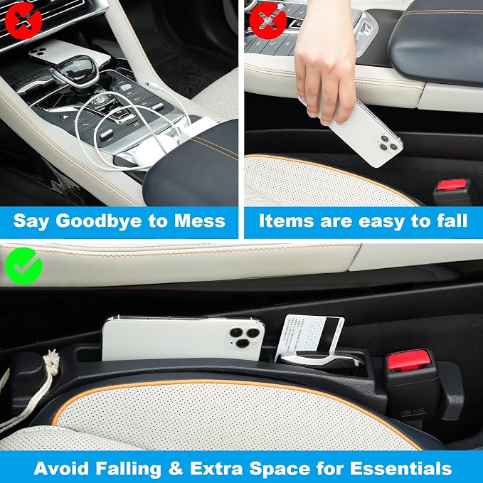 Car Seat Gap Filler with Drop Prevention & Storage Hook - Between Seats Console Organizer for SUV Truck - Car Accessories - Set of2 (Black) - Image 2