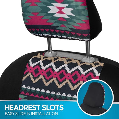 BDK Pink Inca Car Seat Covers for Front Seats, 2 Pack– Geometric Print Front Seat Cover Set with Matching Headrest, Sideless Design for Easy Installation, Universal Fit for Car Truck Van and SUV - Image 9