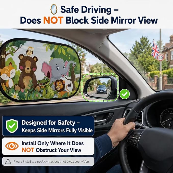 Car Window Shade for Baby -Glare Shield and UV Rays Protection for Your Child, 2-Pack-20 X 12" Window Shade (Animals) - Image 9