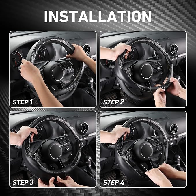 SEG Direct Steering Wheel Cover 14"-14.25" Heavy-Duty, Black Carbon Fiber | 35.5-36cm for Prius Civic Model 3 Model Y Camaro, Microfiber Leather Carbon Pattern, Non-Slip Car Auto Interior Accessories - Image 5