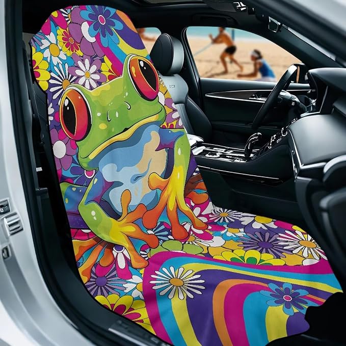 Funny Frog Car Towel Seat Cover 1 Piece Breathable Car Seat Cover Protector with Storage Bag Easy to Installation Fits for SUV Vehicle Sedan Truck - Image 2