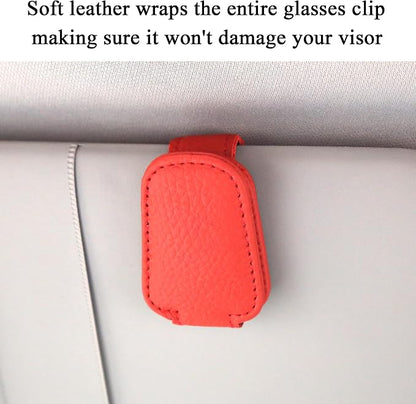 KIWEN 2 Packs Sunglasses Holders for Car Visor, Magnetic Leather Glasses Eyeglass Clip for Car, Ticket Card Clip Sunglasses Mount, Car Visor Accessories Gadgets (2, Red) - Image 2