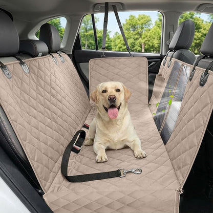 Dog Car Seat Cover, 600D Heavy Dute Car Seat Cover for Dogs Pets, 100% Waterproof Anti-Scratch Nonslip Dog Hammock for Cars, Seat Covers Protector with SeatBelt for Sedan SUV Truck Standard Khaki by Victoper