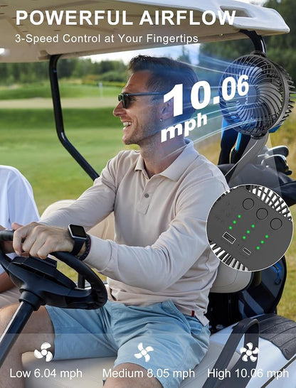 [Upgraded 2X Magnet] 1-Pack Magnetic Golf Cart Fan Rechargeable, 12000mAh Battery Operated Portable Fan with Light, Magnetic Base, Suitable for EZGO Club Car Yamaha, Golf Cart Accessories 2026 - Image 3