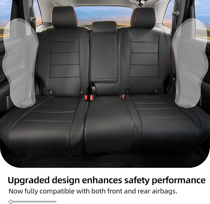 Lolcar CRV Seat Covers Custom Fit for Honda CRV 2023 2024 2025 2026 Leather Car Seat Cover Full Set for Trucks SUV,Waterproof Car Seat Cushion,Faux Leather (Black with red Trim) - Image 4
