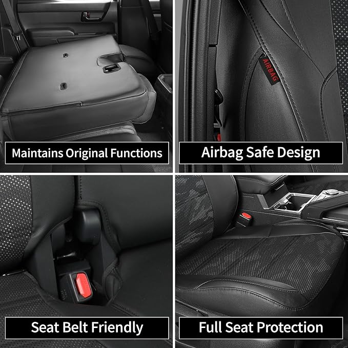 EKR Tacoma Seat Covers Custom Fit for Toyota Tacoma 2016 2017 2018 2019 2020 2021 2022 2023 Double Cab/Crew Cab -Truck Seat Covers for Car Full Set,Faux Leather(Black/Gray Camo A122) - Image 7