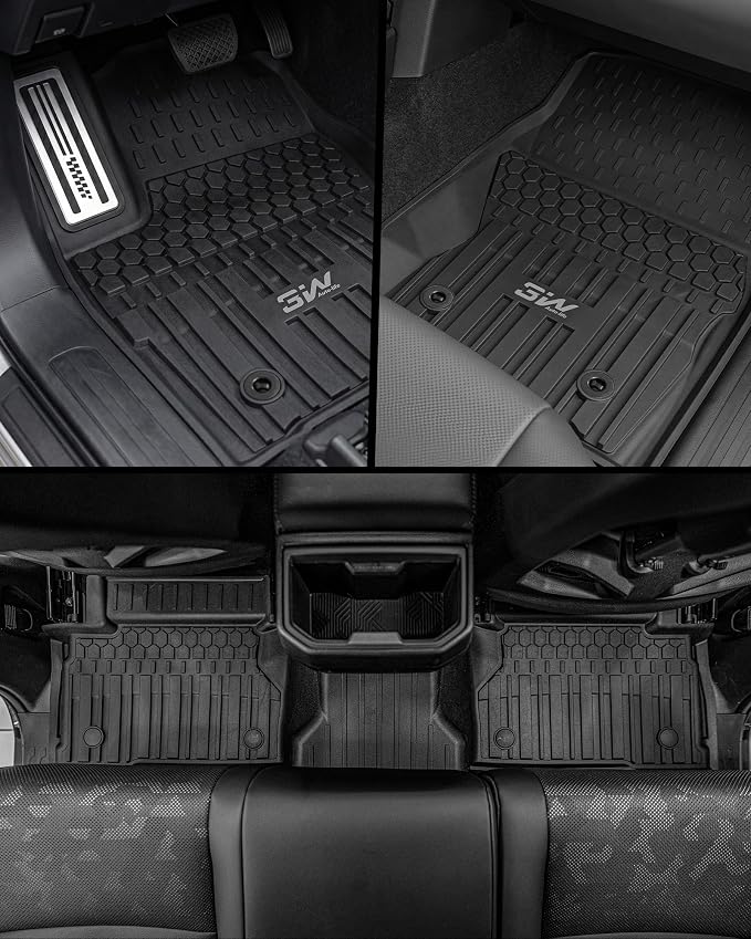 3W Floor Mats for Toyota Tacoma Hybrid 2024-2026 with Metal Pedals | TPE All Weather Custom Fit Liners, 1st & 2nd Row Full Set, Easy Clean, Black - Image 4