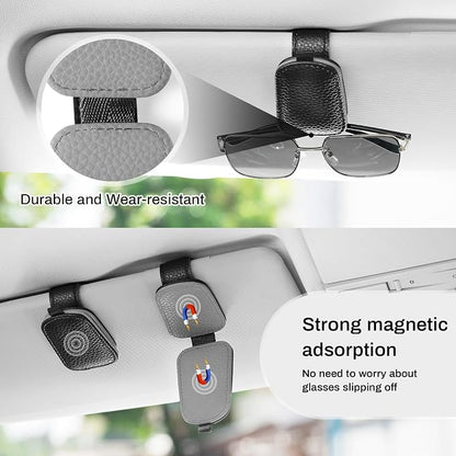 SINGARO Sunglasses Holder for Car, Leather Magnetic Buckle Sun Visor Sunglass Clip, Ticket Card Storage Glasses Clip, Car Interior Accessories for Men and Women（Black-Gray） - Image 7