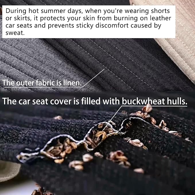 Car Seat Covers Buckwheat Hull Universal Front Seat Only | Bottom Seat Covers For Most Cars, SUVs, Vans Trucks Car Seat Cushion Protector Mats Pad Gray - Image 2