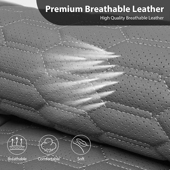CAR PASS 3D Foam Faux Leather Car Seat Covers Full Set, Grey Breathable PU Leather Seat Covers for Cars, Luxury Universal Fit for SUVs Vans Sedan Truck Automotive, Armrest Airbag Compatible, All Gray - Image 8