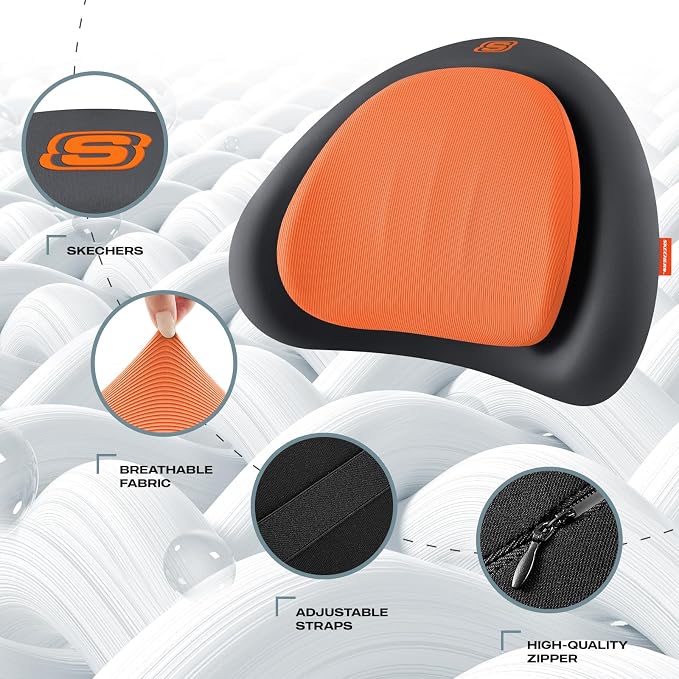 Skechers Lumbar Pillow Premium Memory Foam, Double-Layer-Office Chair Cushion for Tailbone Pain Relief,Butt Pillow for Office Chair,Car seat Cushion,Long Sitting Office Workers,and Car Drivers,Orange - Image 3