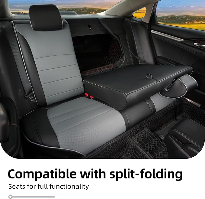 Lolcar Custom Fit Civic Seat Covers for Honda Civic 2016 2017 2018 2019 2020 2021 Hatchback EX,Sport Touring,EX-L - 5-Seats Leather Full Set ，Black/Gray(60/40 Split Seatback) - Image 8