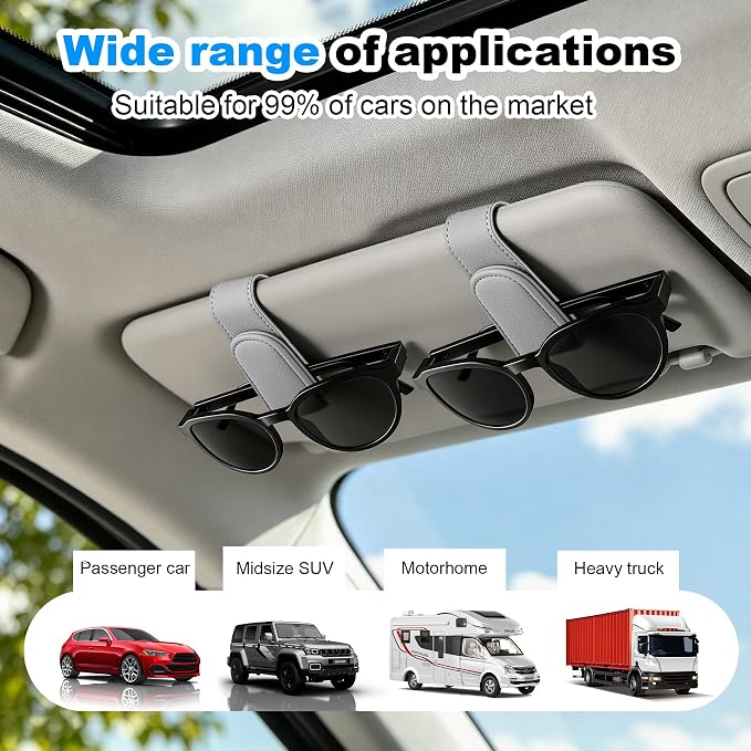 2 Pack Sunglass Holder for Car Visor Magnetic Leather Visor Sunglasses Clip Eyeglass Hanger Clip for Car Sun Visor Grey - Image 7