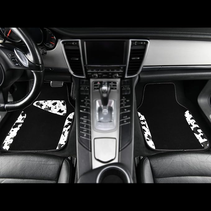 CAR PASS Waterproof Universal 3Pcs Car Floor Mats, Cow Print Car Mats Fit for SUV,Vans,sedans, Trucks,Set of Vehicles Car Carpet with Driver Heel Pad and Nibs Backing, Cute Women Girly (Black White) - Image 4