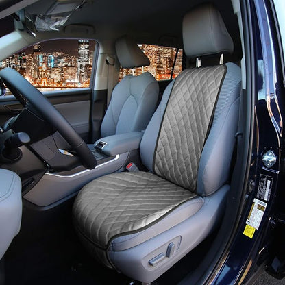 FH Group Car Seat Cushion – Faux Leather Single Front Seat Cover with Front Pockets, Airbag Compatible, Universal Fit Car Seat Cushion for Driver or Passenger Seat, SUV, Truck, Sedan & Van – Gray - Image 3