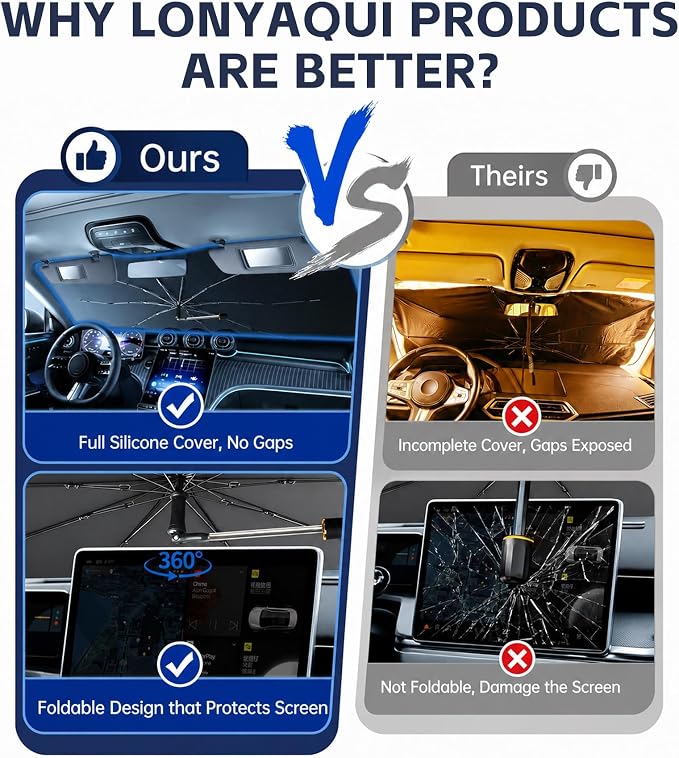 Windshield Sun Shade for GMC Canyon 2023-2026 with 360° Rotating Shaft | Custom Fit Umbrella Sunshade for UV Blocking, Interior Heat Protection, Easy Storage, UPF 50+ Cool Windshield Cover - Image 3