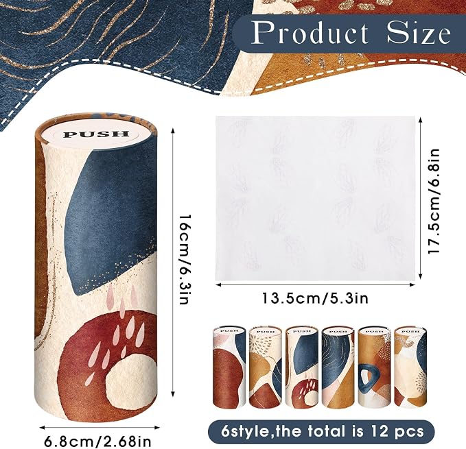 Outus 12 Pcs Boho Car Tissues Cylinder Holder with 3 Ply Facial Tissue Bulk Black White Round Tissue Holder Travel Tissues Boxes Container for Car Cup Wedding Birthday Party - Image 3