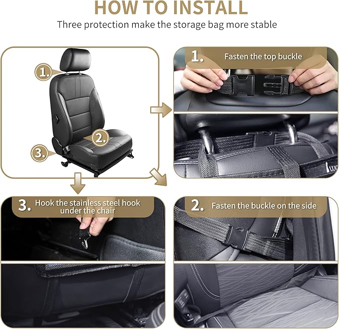 LUCMO Car Backseat Organizer with Foldable Tablet Holder, Black | 2 Pcs,6 Storage Pockets,Foldable Food Tray,Protectors Kick Mats,Travel Accessories,Seat Cover,Road Trip Essentials - Image 3