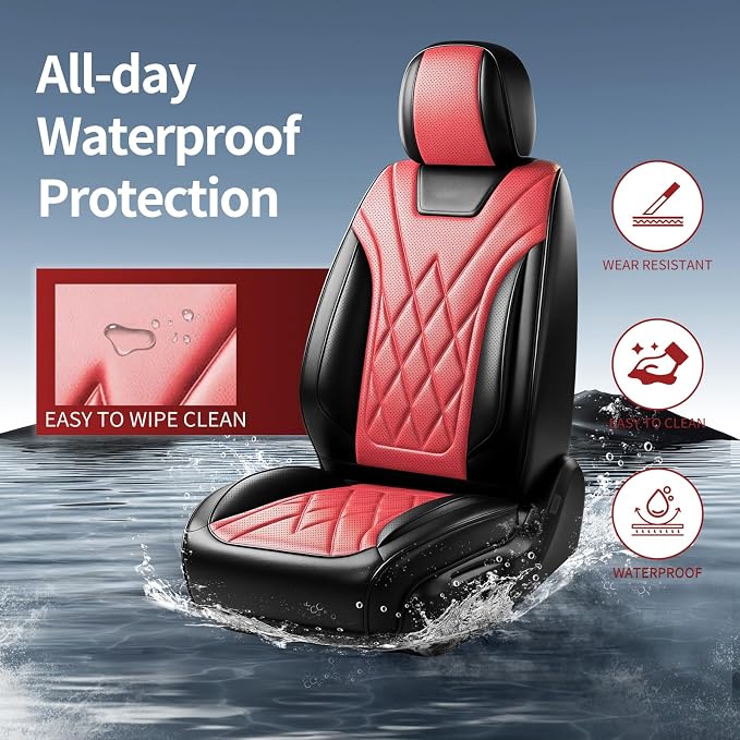 for Subaru WRX 2015-2025 2026 Car Seat Covers, Front Pair, Red | Luxury Full Coverage Leather Seat Protectors, Waterproof Breathable, Non-Slip, Easy to Install, Airbag Compatible, All-Season - Image 5