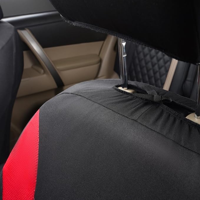 Flying Banner Car Seat Covers Front Seats and Rear Bench Mesh Fabric Rear Bench Split Polyester Cover Easy Installation SUV CAR Woman Lady Femal (Full Set, Black Red) - Image 7