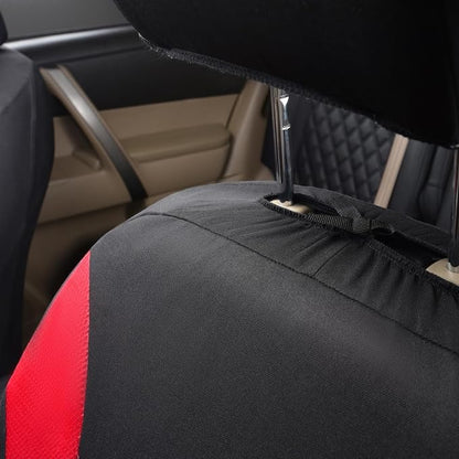 Flying Banner Car Seat Covers Front Seats and Rear Bench Mesh Fabric Rear Bench Split Polyester Cover Easy Installation SUV CAR Woman Lady Femal (Full Set, Black Red) - Image 7