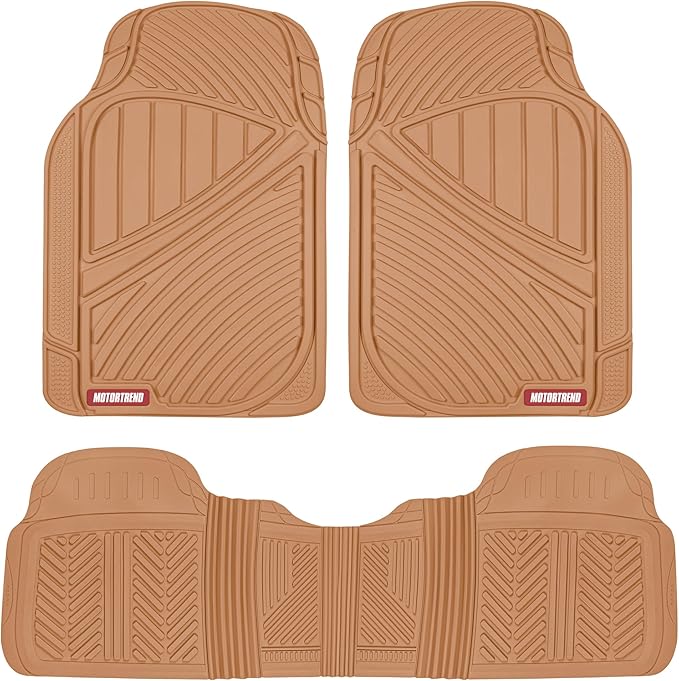Motor Trend FlexTough Performance All Weather Rubber Car Floor Mats - 3 Piece Floor Mats Automotive Liners for Cars Truck SUV, Heavy-Duty Waterproof (Beige) by MotorTrend