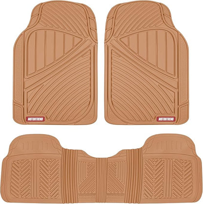 Motor Trend FlexTough Performance All Weather Rubber Car Floor Mats - 3 Piece Floor Mats Automotive Liners for Cars Truck SUV, Heavy-Duty Waterproof (Beige) by MotorTrend