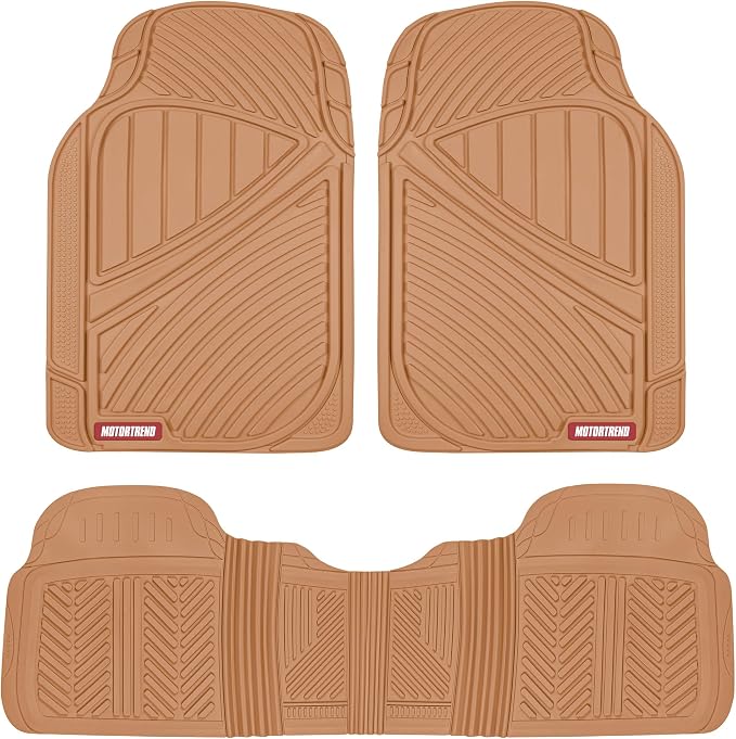 Motor Trend FlexTough Performance All Weather Rubber Car Floor Mats with Cargo Liner - Full Set Front & Rear Floor Mats for Cars Truck SUV, Automotive Floor Mats (Beige) - Image 2