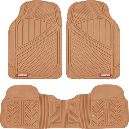 Motor Trend FlexTough Performance All Weather Rubber Car Floor Mats with Cargo Liner - Full Set Front & Rear Floor Mats for Cars Truck SUV, Automotive Floor Mats (Beige) - Image 2