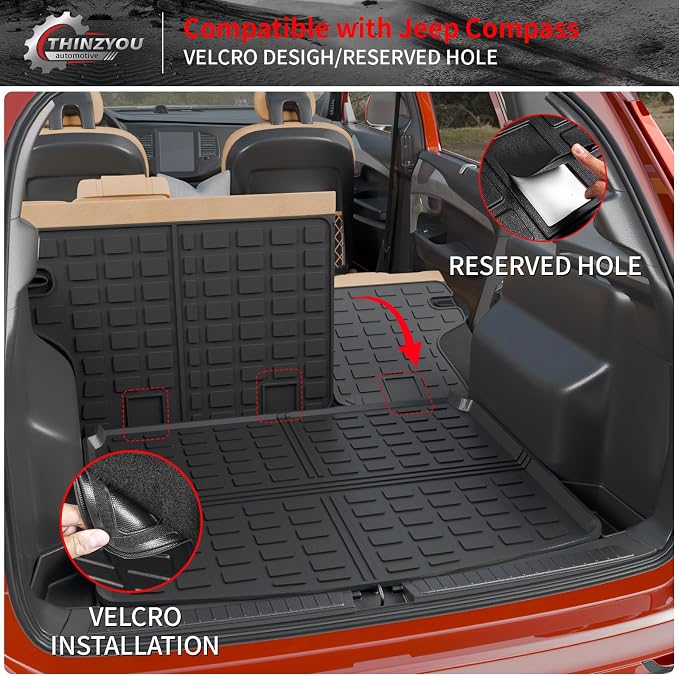 Floor Mats for 2017-2025 2026 Jeep Compass | Trunk Mat Cargo Liner Cargo Mat TPE All Weather Back Seat Cover Protector 2024 Compass Accessories - Image 6