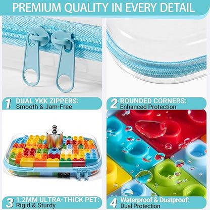 YQBRAO Clear Hard Shell Zipper Cases, 6 Multi-Size Organizers, Blue | Rigid clear shells in three practical sizes organize toiletries, cosmetics, cables, stationery and household essentials - Image 5