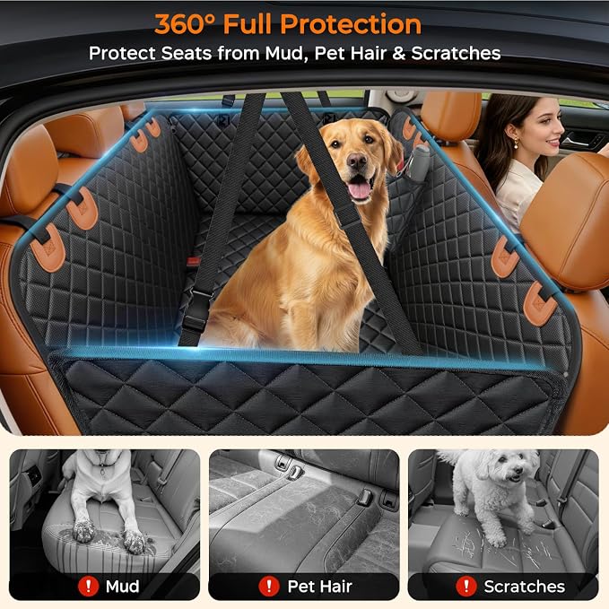 URPOWER XL Dog Seat Cover for Full-Size Truck Back Seat, Waterproof Hammock | 600D Oxford, Side Flaps with Zippers, Scratch Resistant, Non-Slip, Easy Install, Machine Washable, Dog Seat Belt Included - Image 2