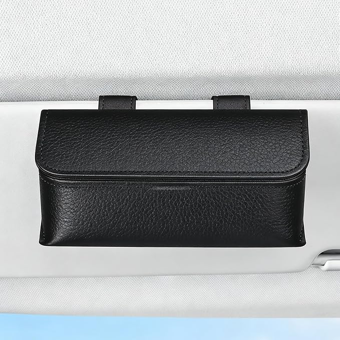 Universal Car Sunglasses Holder for Sun Visor, Premium Magnetic Leather Eyeglass Hanger Clip & Visor Organizer, Large Capacity Car Interior Accessories Fit for Women Men Grey - Image 6