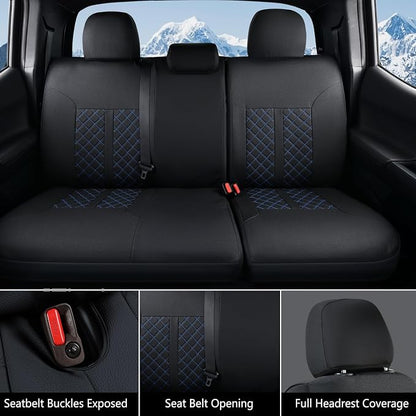 Truckiipa Custom for 4th Gen Tacoma Seat Covers Full Set, Waterproof Leather Seat Cushion Covers Fit for 4th Gen 2024 2025 2026 Toyota Tacoma Double Crew Cab, Full Set, Black&Blue - Image 5
