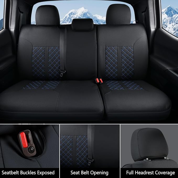 Truckiipa Full Set Leather Seat Covers Fit for Toyota Tacoma Full Coverage Waterproof Seat Covers Cushion Protector Fit for 2016-2023 Toyota Tacoma Double Crew Cab, Full Set, Black&Blue - Image 6