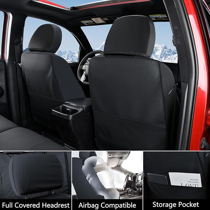 Truckiipa Tacoma Truck Seat Covers Full Set Leather Waterproof Seat Covers Fit for 2005-2015 Toyota Tacoma Double Crew Cab, Full Set, Black - Image 2