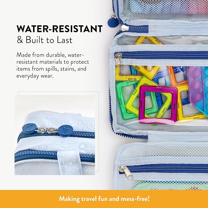 Kids Travel Organizer – Multi-Compartment, Water-Resistant Hanging Bag for Toys, Snacks, & Activities - Compact, Lightweight Design with Hook & Carry Handle - Perfect for Travel Use (Blue, Small) - Image 3