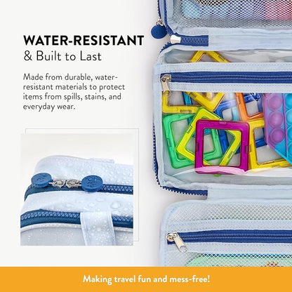 Kids Travel Organizer – Multi-Compartment, Water-Resistant Hanging Bag for Toys, Snacks, & Activities - Compact, Lightweight Design with Hook & Carry Handle - Perfect for Travel Use (Blue, Small) - Image 3