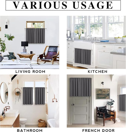 RYB HOME Basement Bathroom Kitchen Cafe Blackout Privacy Window Curtains | Thermal Insulated, Light UV Heat Blocking, Privacy, Short Curtain Tiers for Laundry Room, W34 x L30, Grey, 2 Panels - Image 7